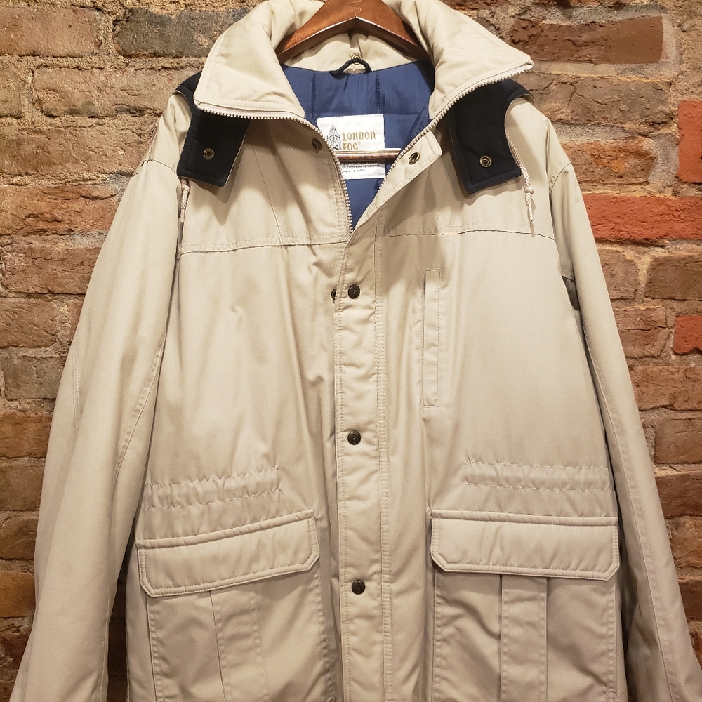 London Fog Mens 44R Rain Coat w/ Removable Hood